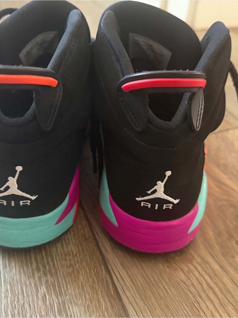 Air Jordan Kids Black Sneakers with Pink & Teal Accents- 6.5Y
